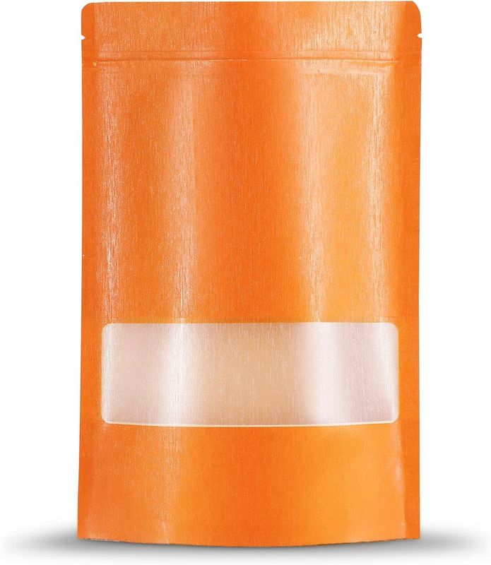 Resealable Reusable Kraft Stand Up Bags With Window Ziplockk Heat Seal Orange Packaging