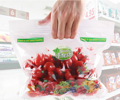 Las bolsas de plástico de empaquetado de la uva de la fruta y verdura antiniebla de la manija para las verduras de empaquetado